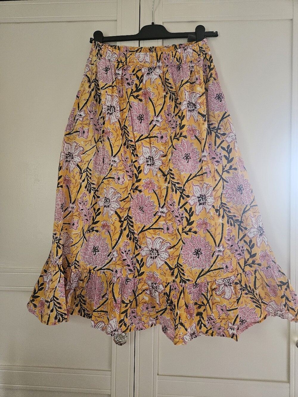 Yellow Floral Maxi Skirt with Pink Bloom Print